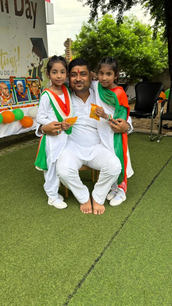 Students dressed in tricolour clothing during Independence Day