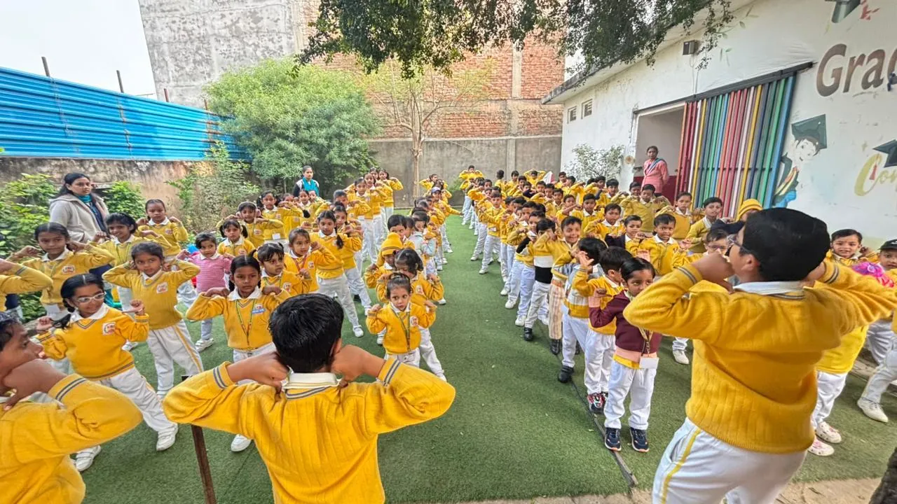 Wisdom International School students taking part in a mindful outdoor activity